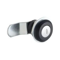 Chapa circular negra con llave para tablero y gabinete, cierre seguro y compacto con giro de 90°. Ideal para paneles eléctricos y cajas técnicas.