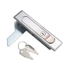 Chapa tipo push cromada con llave M2 MS507-1-1 para paneles y gabinetes. Combina apertura rápida con bloqueo seguro en aplicaciones técnicas.