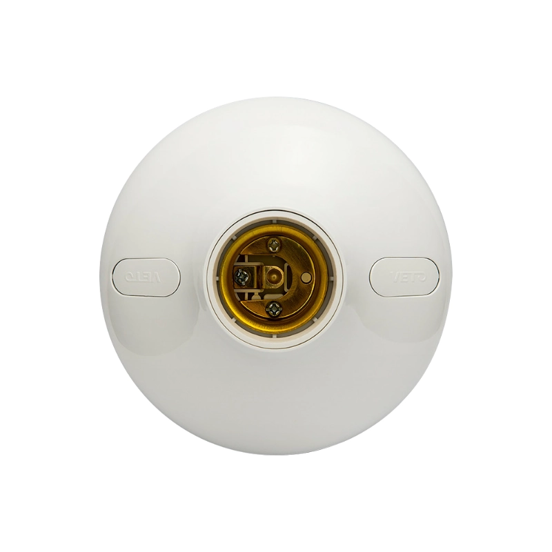 Portalámpara E-27 blanco con PBT, resistente al calor, ideal para focos estándar. Certificado CE, NOM y RETIE. Soporta 4A y 250V.