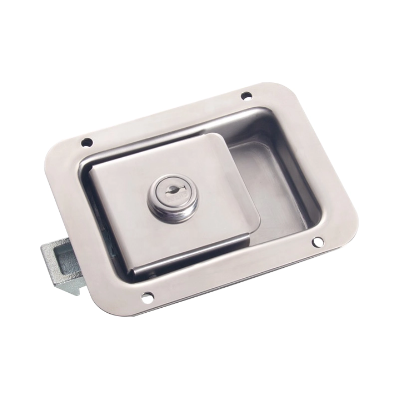 Chapa con llave inoxidable para puerta con mecanismo de ¼ de vuelta. Ideal para paneles y gabinetes que requieren seguridad y resistencia.