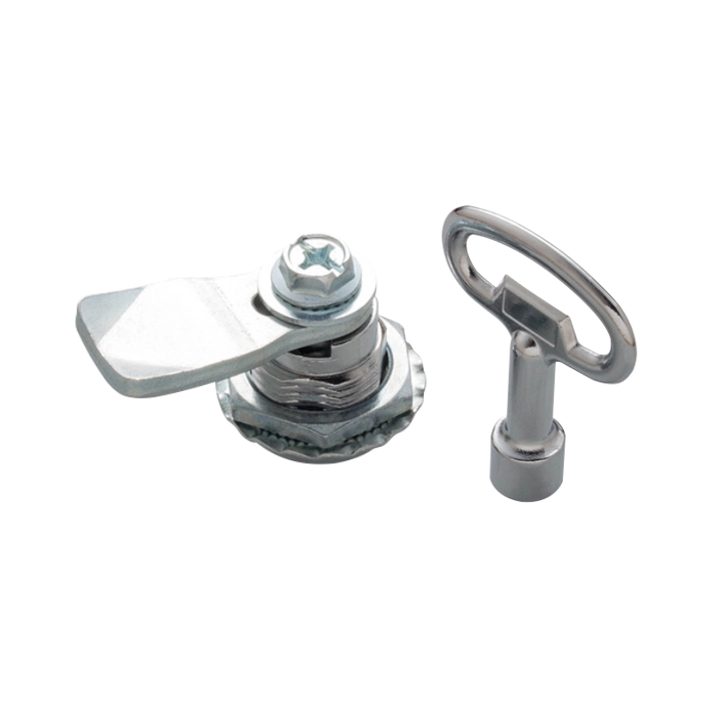 Cerradura circular triangular MS705-2-2 con mecanismo de ¼ de vuelta para paneles y gabinetes técnicos. Durable, fácil de instalar y operación eficiente.