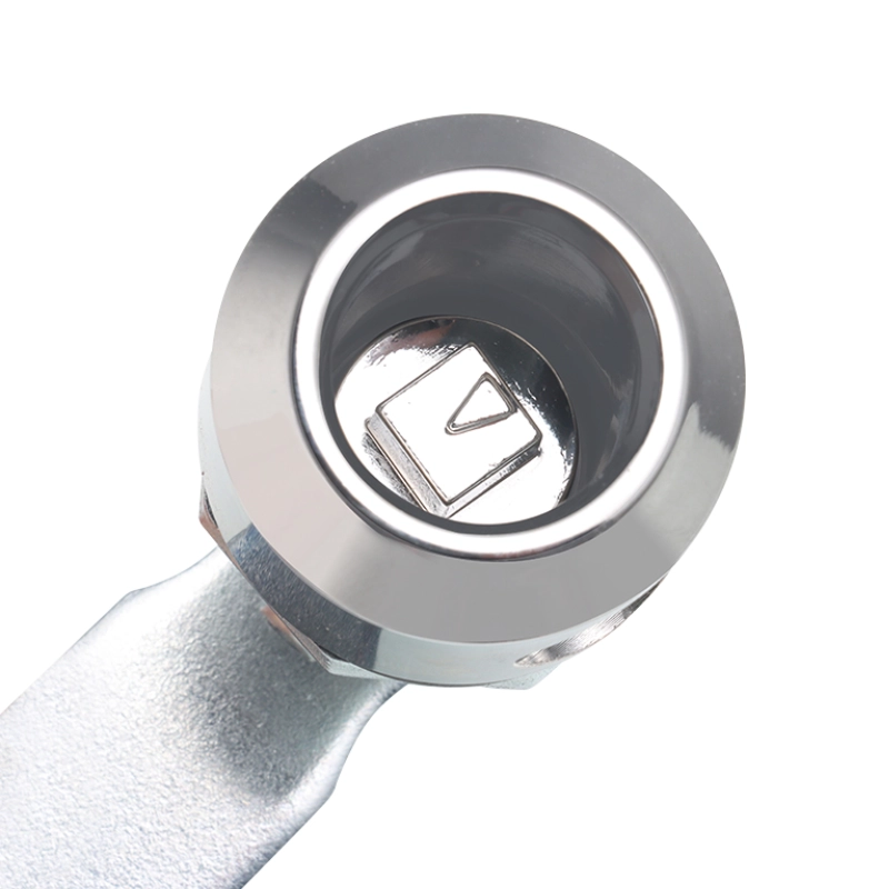 Cerradura de leva giratoria tipo quarter turn con portacandado, ideal para gabinetes y tableros que requieren cierre seguro y control de acceso.